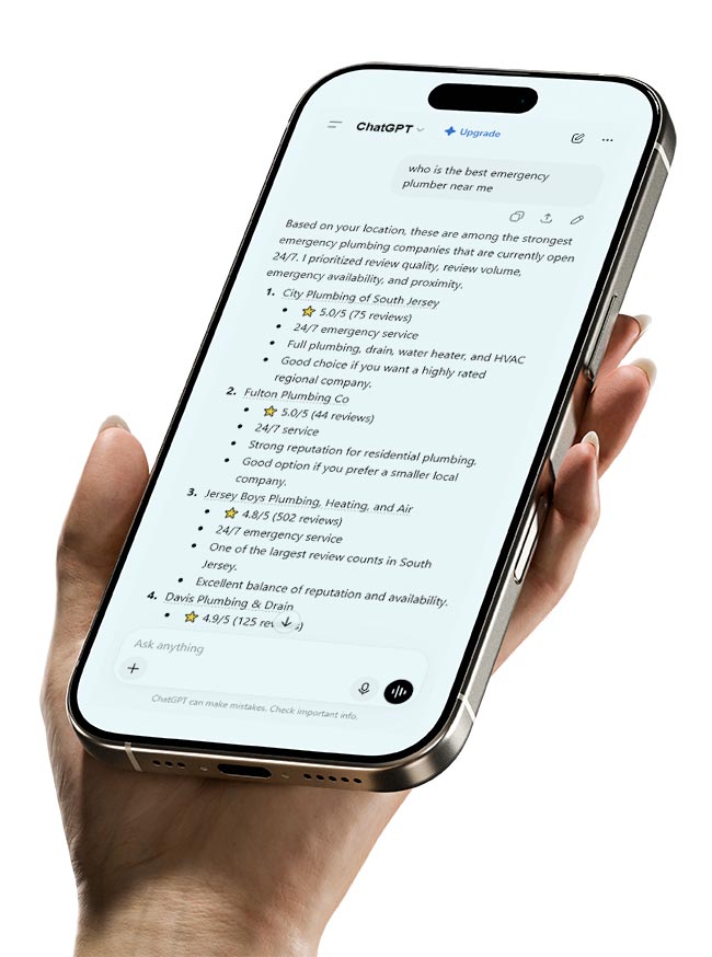AI Optimization, GEO, AEO, Woman using ChatGPT on an iPhone