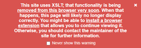 Chrome XSLT deprecation alert